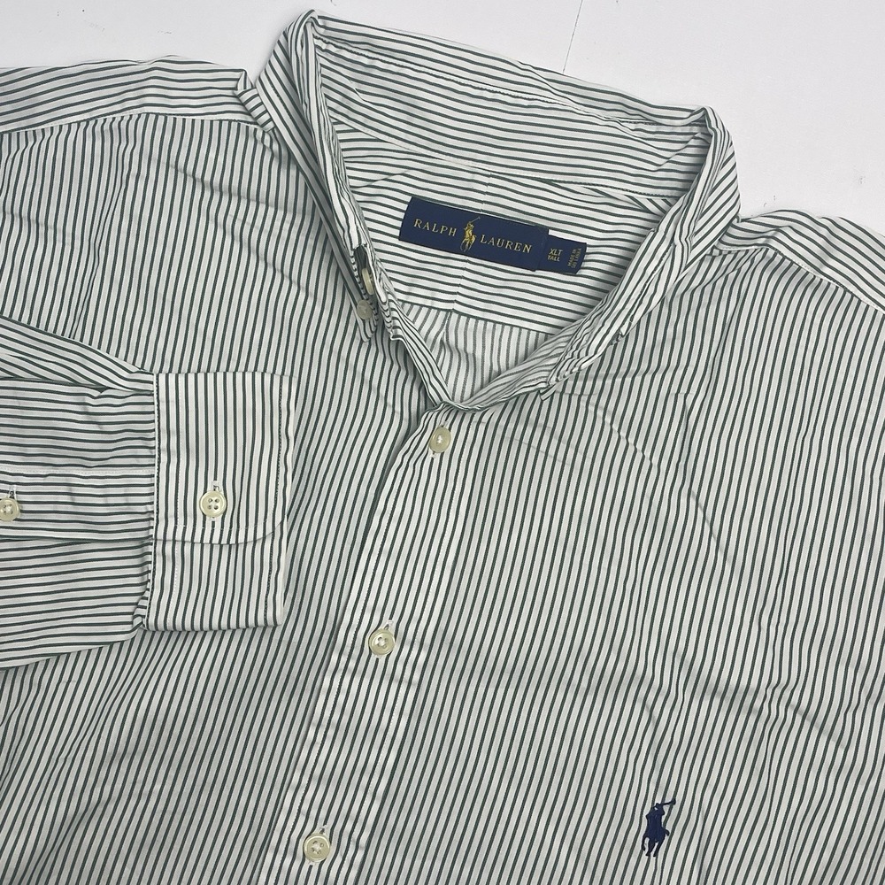 Ralph Lauren Men's XLT Cotton Green White Stripe Long Sleeve Button Down Shirt - Picture 1 of 11